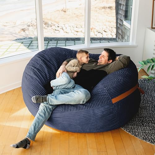 Image of Big Joe Fuf 7Ft Foam Bean Bag Chair for Kids and Family, Ideal for Living Space and Basement, Midnight Blue Corded Plush, 7 feet Giant