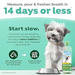 TropiClean Fresh Breath Water Additive for Dogs | Dog Breath Freshener & Teeth Cleaning Solution | No Toothpaste or Toothbrush Required | 33.8 oz TropiClean Fresh Breath Water Additive for Dogs Dog Breath Freshener Teeth Cleaning Solution No Toothpaste or Toothbrush Required 338 oz