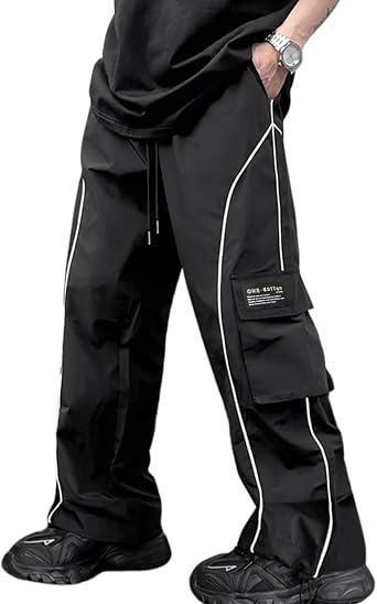 Y2k Baggy Sweatpants Loose Fit Cargo Pants for Men Fashion Hip Hop Parachute Pants with Pocket