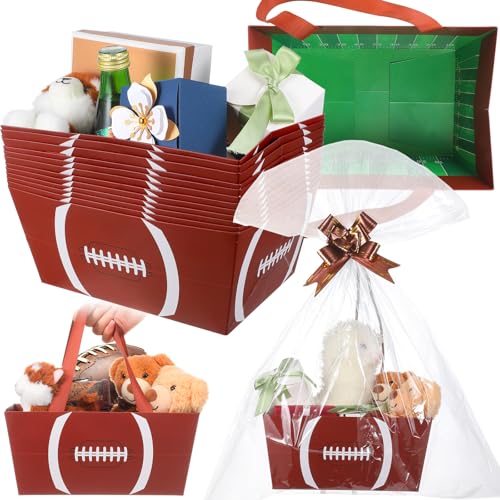 Moinchore 12 Pcs Football Basket for Gifts Empty 9.8 x 6.5'' Green Brown