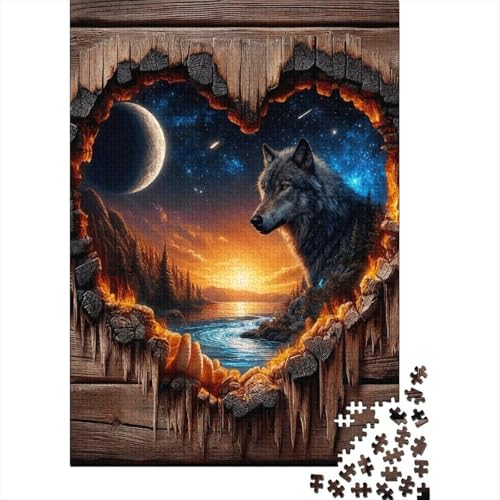 Puzzle de 1000 piezas de lobo para adultos: rompecabezas relajante de luna en papel nitido
