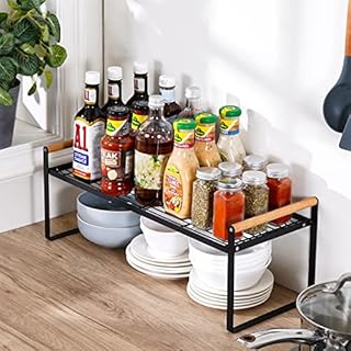 KES Kitchen Cupboard Organiser 53CM, Free Standing Spice Rack for Spices, Foods, Mugs and Cans, Multi-Function Countertop Storage, KSR511S53-BK