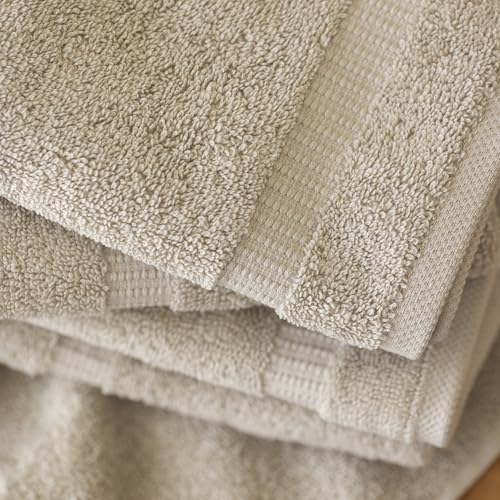 SALBAKOS 100% Turkish Cotton Washcloth Set of 12 13x13 inch | Heirloom Quality | Hotel & Spa Collection | Ultra Soft, Super Absorbent, Washcloth Towels | Made in Turkey (Stone, 12 Washcloths)