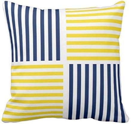 CaseWorkShop Yellow and Navy Blue Nautical Stripe Decorative Home Decor Square Indoor/Outdoor Pillowcase Cotton Throw Pillow Cover Case 18 In