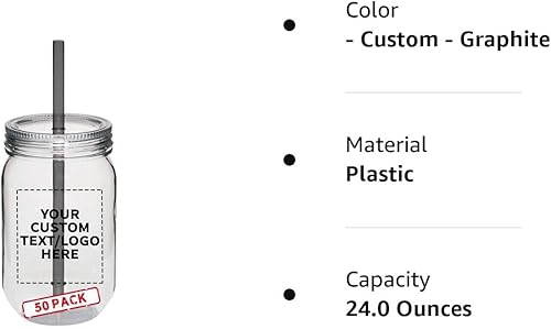 Miniatura 9 de DISCOUNT PROMOS Juego de 50 tarros de plástico personalizados con pajilla, 24 onzas, paquete a granel personalizado  Tarros para avena durante la