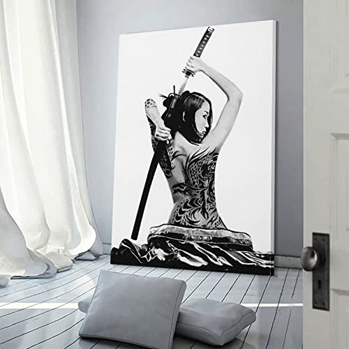 Hdydjs Vintage Asian Art Poster Japanese Geisha Samurai Contemporary Japanese Black And White Poster Canvas Painting Wall Art Poster For Bedroom Living Room Decor 20X30Inch(50X75Cm) Frame-Style #TOP2