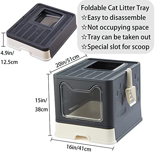 Vealind Black Foldable Cat Litter Tray with Litter Mat Extra Large Space Toilet with Top Entry & Exit Cats litter Box