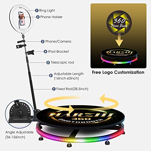 360 Photo Booth With Flight Case 80Cm /31.5", Harzhi 360 Photo Booth Machine For Parties,Software Remote Control Automatic Spin Ring Light Selfie Holder Accessories For 3 People To Stand On #TOP2