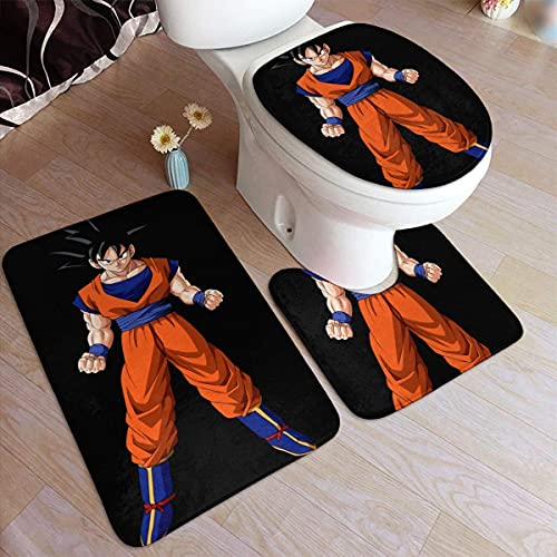 KINGAM Son Goku in Dragonball - Juego de 3 alfombrillas de baño de franela suaves antideslizantes...