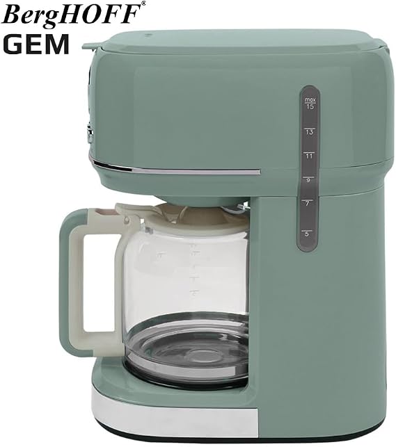 BergHOFF Gem Retro Filter Coffee Machine – 900 W, 1.5 L Glass Teapot | Mint Green