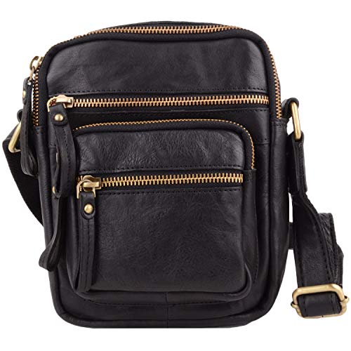 Sac à bandoulière en cuir véritable souple homme noir unique