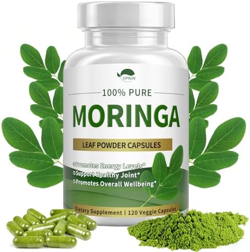 Organic Moringa Powder Capsules,Pure Moringa Oleifera Leaf Powder Capsules 1000mg,Moringa Supplement for Energy,Immunity & Joint Health,Vegan and Non-GMO,120 Capsules