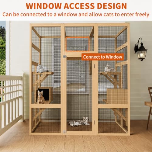 70" Large Catio Indoor Cat Enclosure, Wooden Patio Cat House, Natural by IDEALHOUSE - Used condition - Image 5