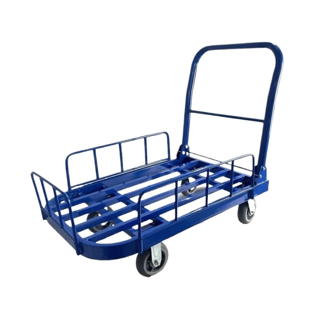 Folding Flatbed Hand Truck with Guardrails - Heavy-Duty Fenced Cart Trolley for Easy Transport & Storage (60x90x88cm) - Portable Hand Cart for Moving Goods