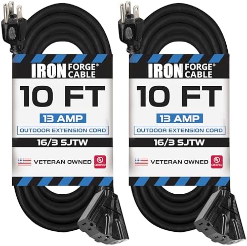 Cablectric Rallonge Électrique Extérieur 3 Prises 15 M Noir 16/3 SJTW - Résistant Météo - 13A 125V