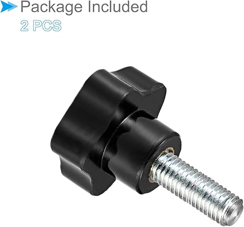 Miniatura 13 de Perillas de sujeción de estrella, rosca macho M6 x 1.969 in, cabeza de 1.220 in, mango de tornillo de pulgar de plástico, perno roscado negro