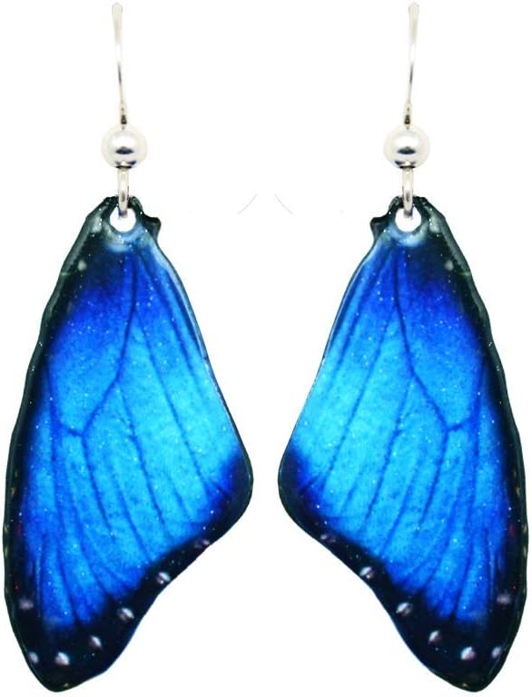 Blue Morpho Earrings by d'ears Non-Tarnish Sterling Silver French Hook Ear Wire