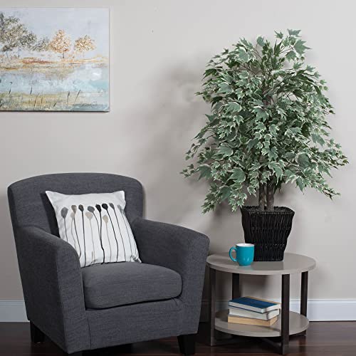 Vickerman Everyday 4' Artificial Silver Maple Bush In A Square Willow Basket - Realistic Indoor Greenery Decor - Faux Potted Decoration For Home Or Office Accent #TOP4