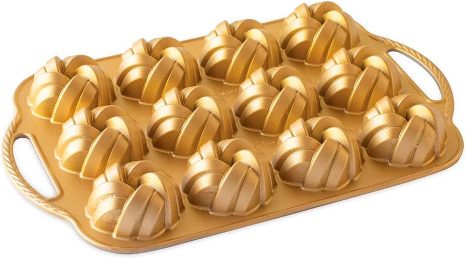 95377 Bundtlette Pan 75th Anniversary Braided Bundt Bites, Gold, 3.5