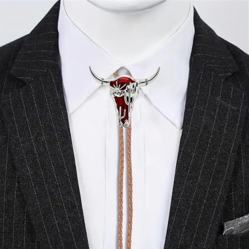 Image of Jeilwiy Bolo Tie for Men Western Cowboy Tie Necklace Gold Bolo Tie Leather Necktie Halloween Tie Accessories for Women