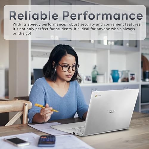 Image of ASUS Chromebook CX1400 14 inch HD NanoEdge Laptop, Intel Celeron N3350 Processor, 4GB RAM, 32GB eMMC, Intel HD Graphics, 720p HD Camera, Wi-Fi, Bluetooth, Silver, Chrome OS (Renewed)