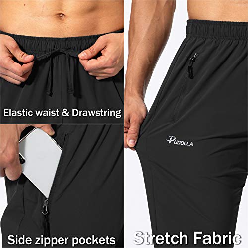 Pudolla Men'S Workout Athletic Pants Elastic Waist Jogging Running Pants For Men With Zipper Pockets（Black Large） thumb #4