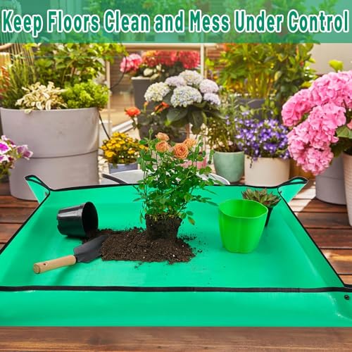 Image of 75x100 cm Gardening Mat for Plant Transplanting and Mess Control Thickened Waterproof Potting Tray Succulent Potting Mat Portable Gardening Mat Plant Gifts for Women Men (Green)