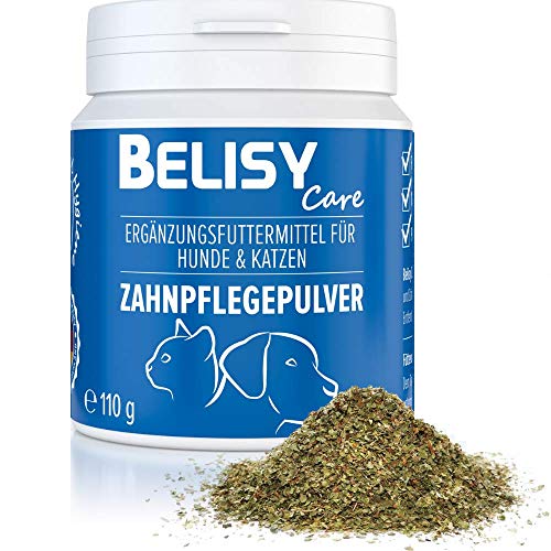 BELISY Cuidado dental para perros y gatos - 110 g - Cuidado dental en polvo contra la mal aliento y el sarro - Eliminador de sarro natural Cover