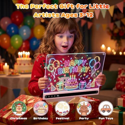 16 Inch LED Drawing Board for Kids Rechargeable Pink 5 Music Modes 14 Light Effects - image 7
