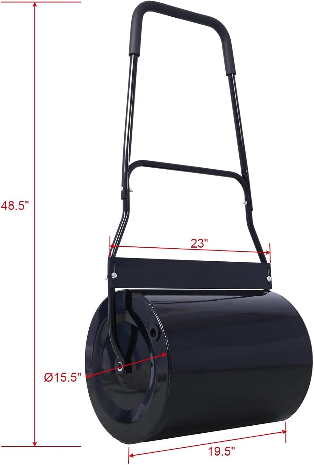 Lawn Roller with U-Shaped Handle, Steel 16 Gallons Versatile Water and Sand Filled Drum Roller Garden Tool for Perfectly Flat Surfaces, Black