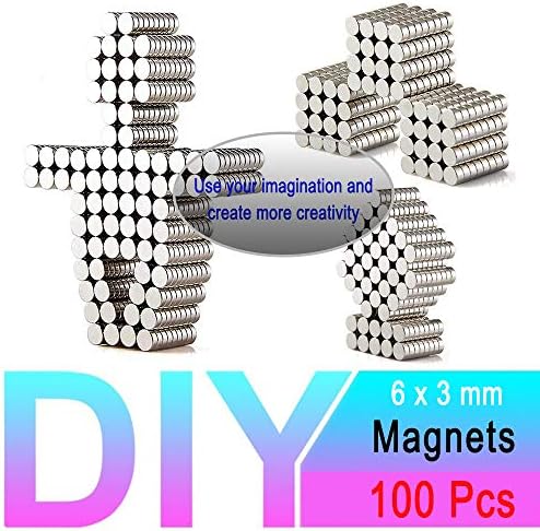 Neodymium Magnets Super Strong Round Cylinder Magnets Rare Earth Magnets Refrigerator Magnets 100 Pieces N52 Magnets for Fridge, Scientific, Crafts, DIY, Hobby, Office, Home and Kitchen 6 x 3 mm