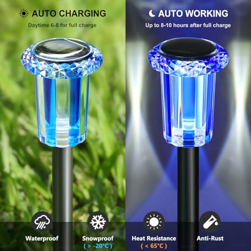 Image of DenicMic Outdoor Solar Lights Waterproof 10 Pack Color LED Christmas Decor | Pathway Yard Garden Driveway Landscape Path Lighting - Candy Cane Style Starburst Light Pattern, Acrylic /Stainless Steel
