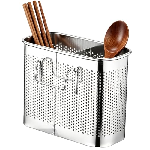 Genérico Porta Utensilios Metálicos,Escurridor Metálico Portátil con Gancho - Cesta para Secar Cubiertos,para Cubiertos Fregadero Cocina hogar casa Interior Restaurante hogar