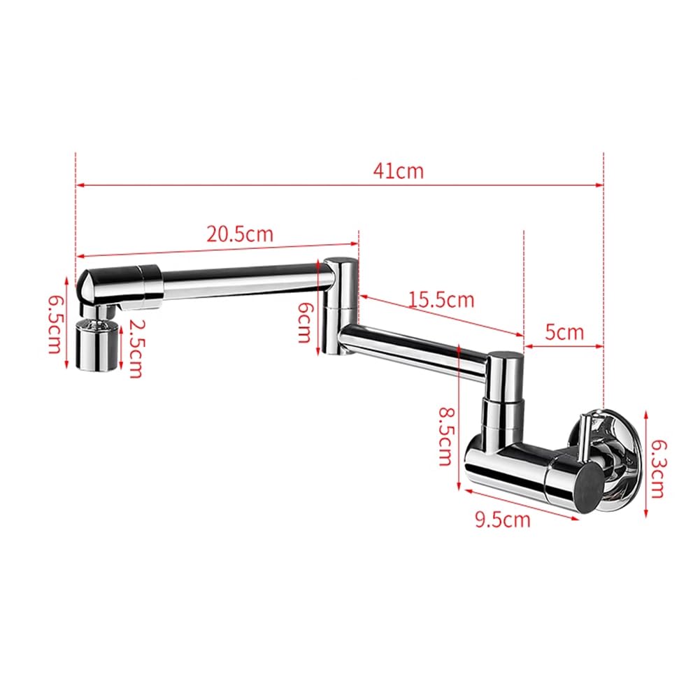 Grifo Cocina De Pared Grifo Cocina Fregadero, Solo Agua Fría, Llenado De Ollas, Latón Monomando Giratorio A 360° Plegable Griferia De Cocina, Cromado