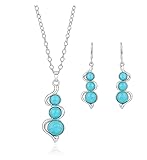 Turquoise Blue Stone Swirl Jewellery Set For Women - Unique Silver Pendant Necklace & Drop Earrings - Ladies Chic Retro Boho Style - with Gift Box (3 Stone Swirl)