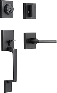 NeuType Front Door Lock Set Black Front Door Handle Sets with Deadbolt Entry Door Locksets Single Cylinder HandleSet with Straight Handle Lower Half Grip Matte Black Interior Door Handle