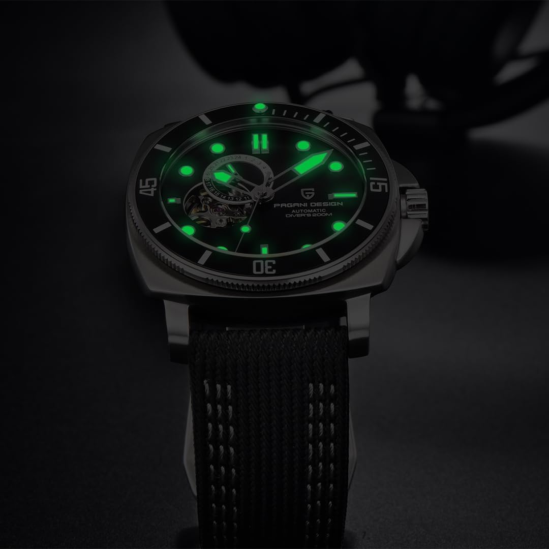 Pagani Design 1736 Montre mécanique Automatique Tourbillon Japon NH39 Verre Saphir Bracelet en Cuir 200 m Montre de plongée Sport pour Homme