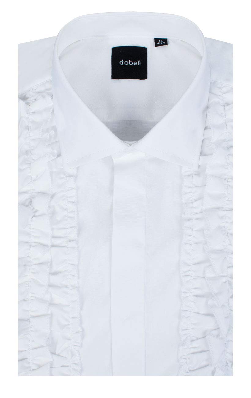 Dobell Men's White Dress Shirt Regular Fit Ruffle Front-17.5