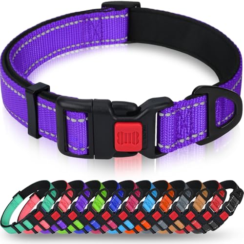 Taglory Collar Perro, Collar Nylon Reflectante Neopreno Forrado Ajustable para Perros Medianos, Morado