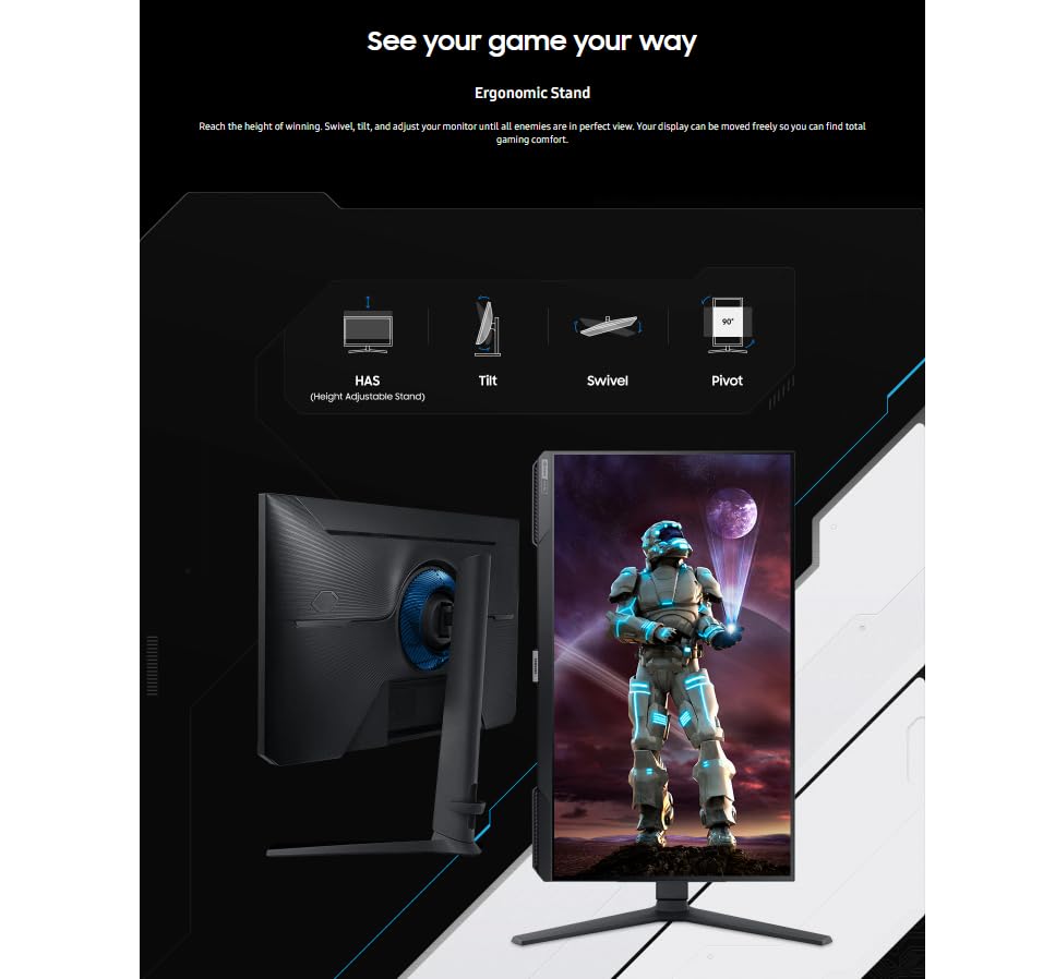 Image of Samsung 27 inch Odyssey G4 Gaming Monitor | 240Hz Refresh Rate, 1ms Response Time | FreeSync Premium, NVIDIA G-Sync Compatible | HDR 10, 400Nit | FHD IPS Ultrawide Game View & Ergonomic Stand | Black