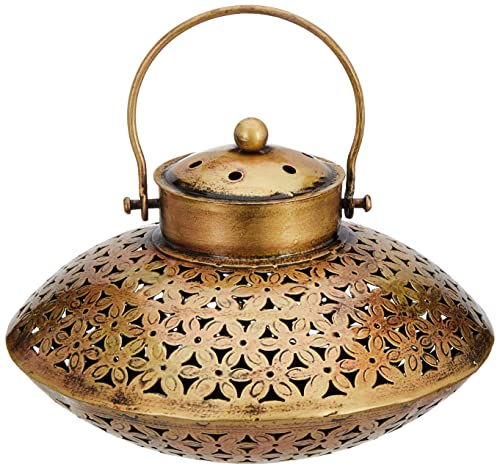 Image of Amazon Brand - Solimo Iron Degchi Doop Stand & Tealight Candle Holder for Home Decor (Netted Style), Gold