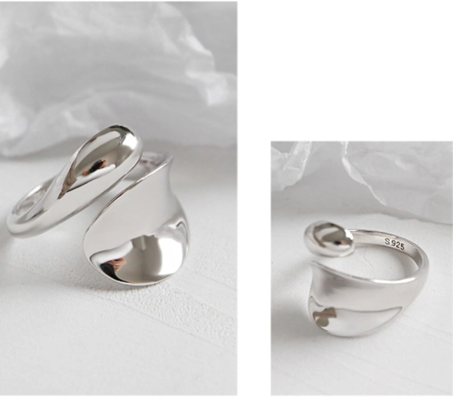 Sterling Silver Adjustable Rings for Women 925 Spoon Ring Aesthetic Cute Band High Polish Thumb Ring for Women - Image 4