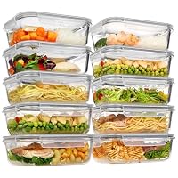 Vtopmart 10 Pack 1040ml/35oz Glass Food Storage Containers with Lids, Meal Prep Containers, Airtight Reusable Lunch Container Set, Safe for Oven, Microwave, Freezer, and Dishwasher, Grey