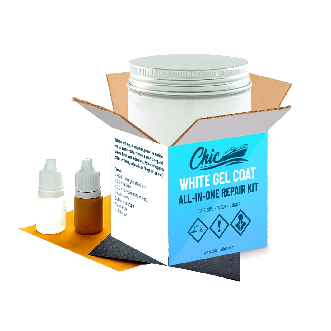 Waxed White Marine Gel Coat Repair Kit for Easy Boat Fiberglass Repair & Bath Tub 8oz 1/2 Pint
