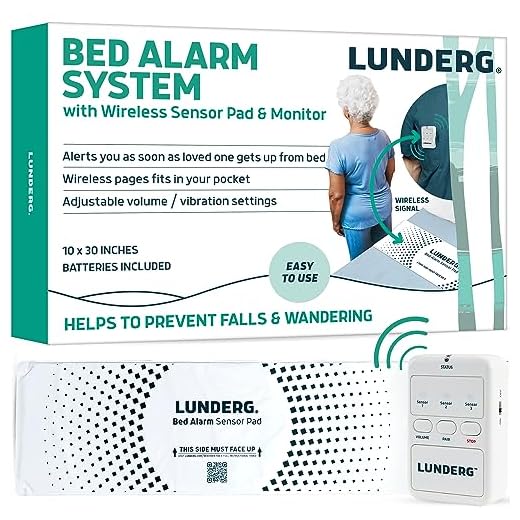 Lunderg Alarma de cama para adultos mayores, almohadilla de sensor inalámbrica (10 x 30 pulgadas) y buscapersonas, alarmas de cama y prevención de caídas para ancianos y pacientes con demencia