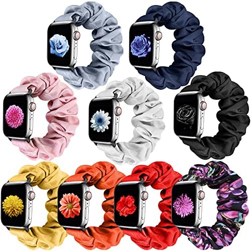 XFYELE Scrunchie Solo Loop Watch Bands Compatible with Apple Watch 42mm 44mm 45mm, Elastic Soft Pattern Printed Fabric Replacement Wristbands Bracelet Strap Women Girl for iWatch Series 8/7/6/5/4/3/2/1/SE