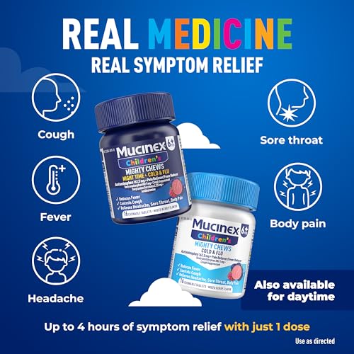 Mucinex Children's Mighty Chews Nighttime Cold and Flu Medicine, Children's Acetaminophen, Dextromethorphan, & Doxylamine Succinate, Kids Cough Medicine, Ages 6+, 16 Medicated Chewable Tablets - image 4