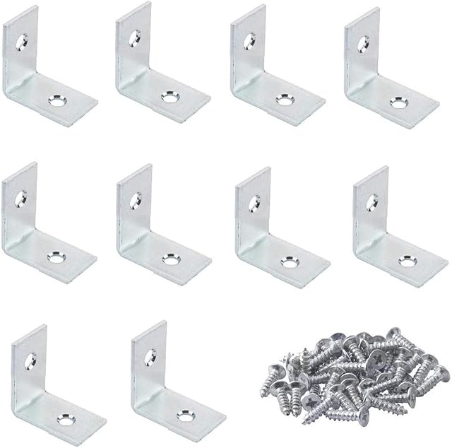 TERF® 10 Pcs Zinc Plated Steel 25mm X 25mm X 17mm (1 X 1 X 0.67) Angel L Shape Corner Brace Bracket Joining Fixing Self Support Repair with Fixing Screw