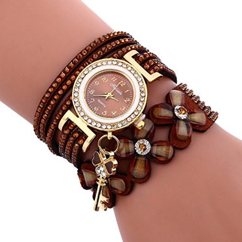 Women Watch Daoroka Fashion Chimes Diamond Leather Bracelet Lady Women’s Wrist Watch Jewelry Gift (Brown)