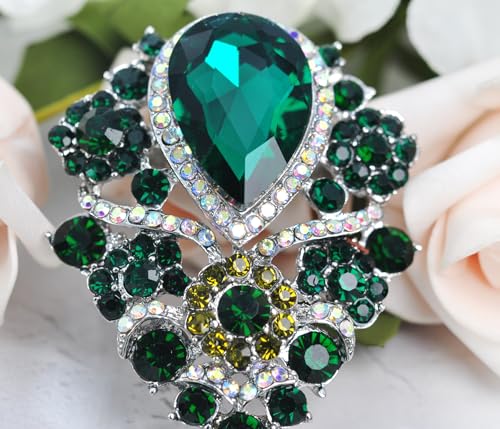 Image of Gyn&Joy Women's Austrian Crystal Bouquet Flower Teardrop Large Gorgeous Brooch Pin
